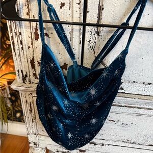 Cider Blue Velvet Starry Cowl Neck cropTop